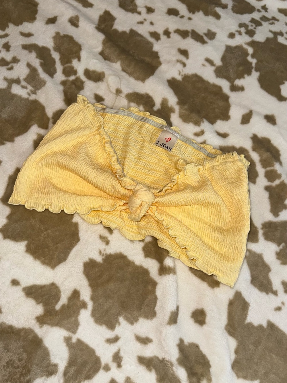 Yellow Smocked Tie-Front Crop Top